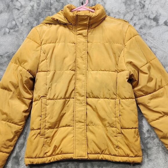 Arizona Jean Company Coat Women XS Mustard Yellow Quilted Puffer Hooded Full Zip - Picture 2 of 10